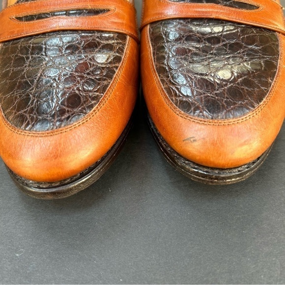 Allen Edmunds Avalon Two-Tone Loafers, Brown Leather w/ Embossed Croc, Size 6.5 - Picture 8 of 16
